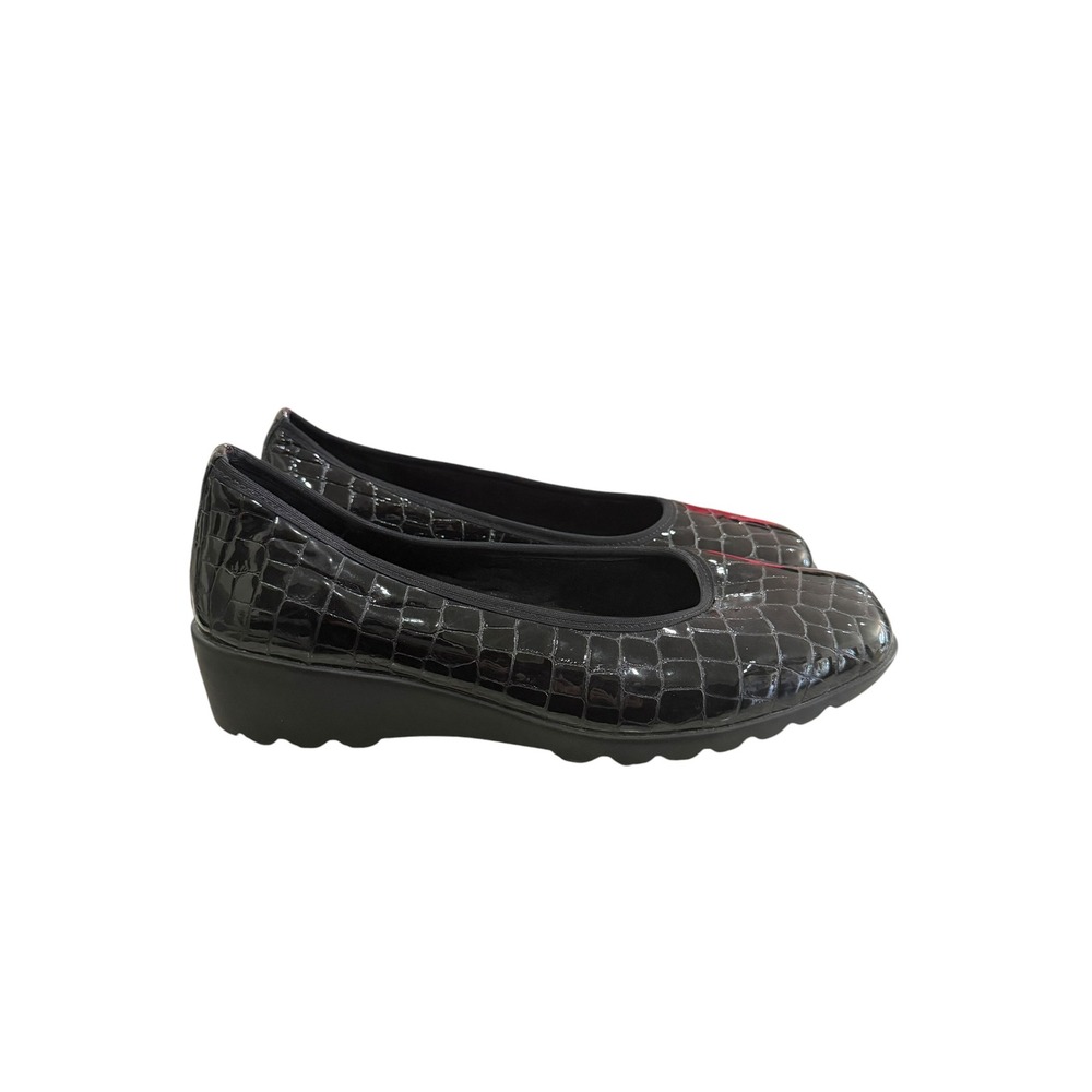 Josef Seibel Womens Black Croc Patent Leather Wedge Flats Comfort Shoes Size 41